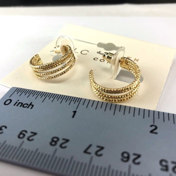 LC Lauren Conrad Earrings Gold-Tone Quadruple Textured Hoops - Picture 2 of 2